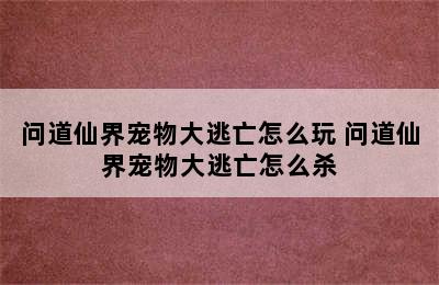 问道仙界宠物大逃亡怎么玩 问道仙界宠物大逃亡怎么杀